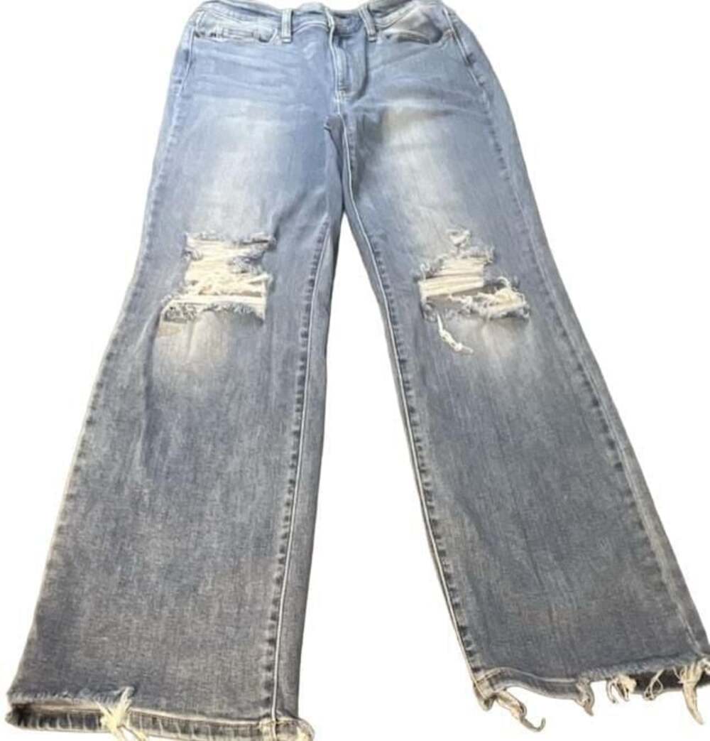 Judy Blue Los Angeles Straight Fit Distressed Frayed Hem Jeans Size 15/32